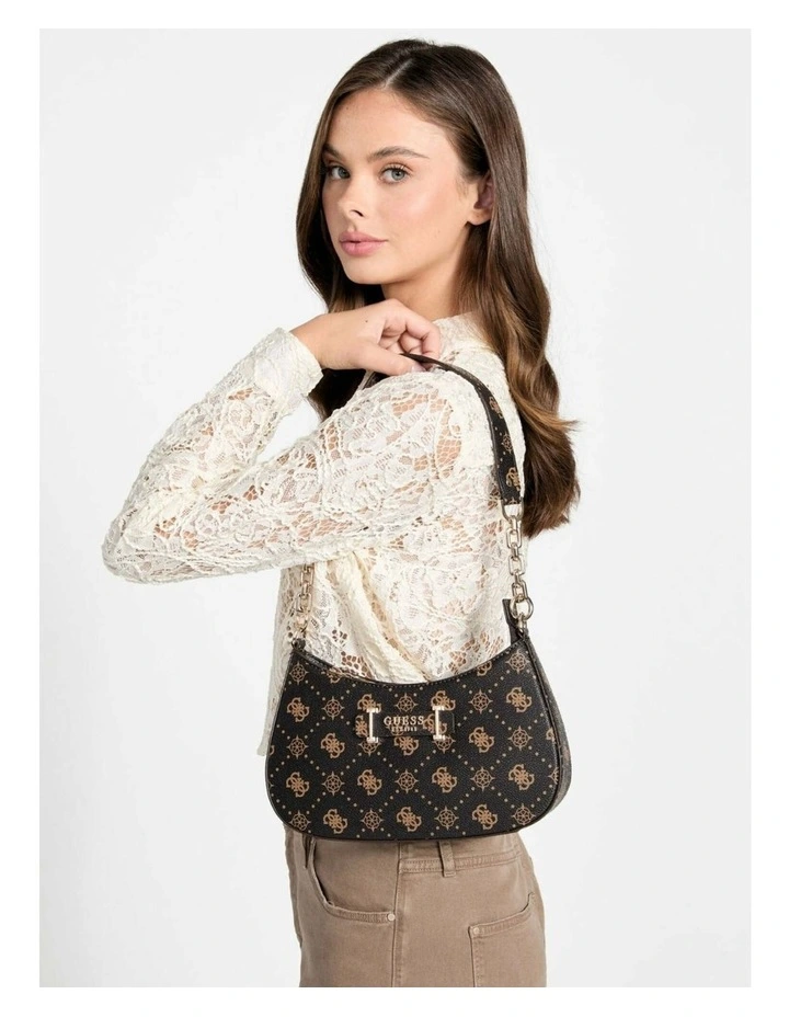 Carrie Top Zip Shoulder Bag in Brown Logo image 2