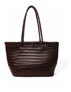 Alba Woven Wide Tote Bag - Brown