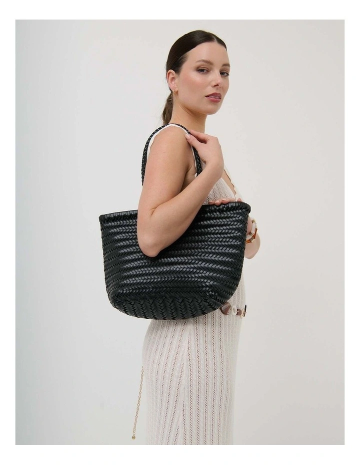Alba Woven Wide Tote Bag - Black image 3