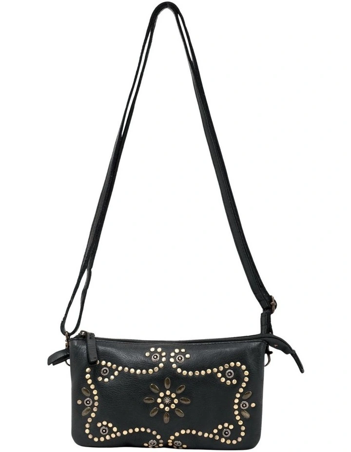 Fitzroy studded cross body bag w/ adjustable strap in black image 1