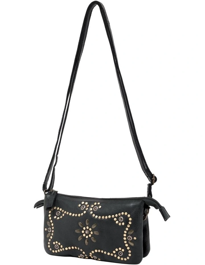 Fitzroy studded cross body bag w/ adjustable strap in black image 3