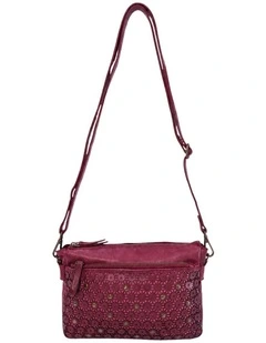 Bowral laser cut cross body strap w/ studs in purple