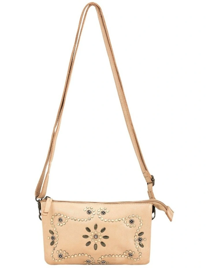 Fitzroy studded cross body bag w/ adjustable strap in taupe image 1