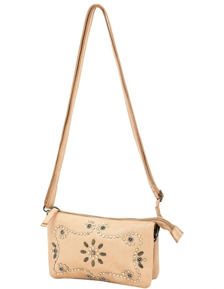 Fitzroy studded cross body bag w/ adjustable strap in taupe image 3