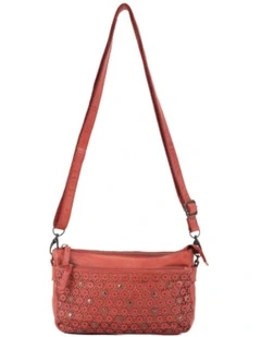 Bowral laser cut cross body strap w/ studs in tan