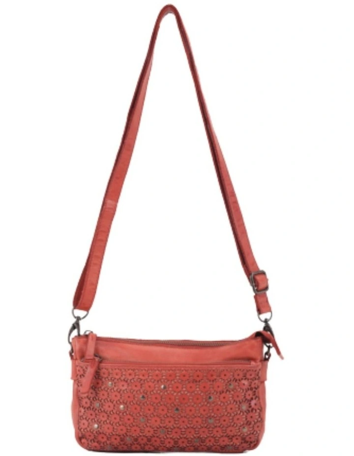 Bowral laser cut cross body strap w/ studs in tan image 1