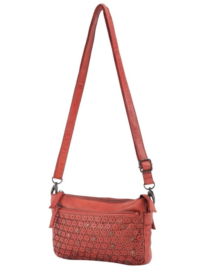Bowral laser cut cross body strap w/ studs in tan image 3