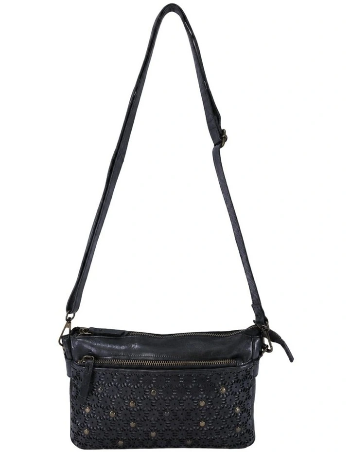 Bowral laser cut cross body strap w/ studs in black image 1