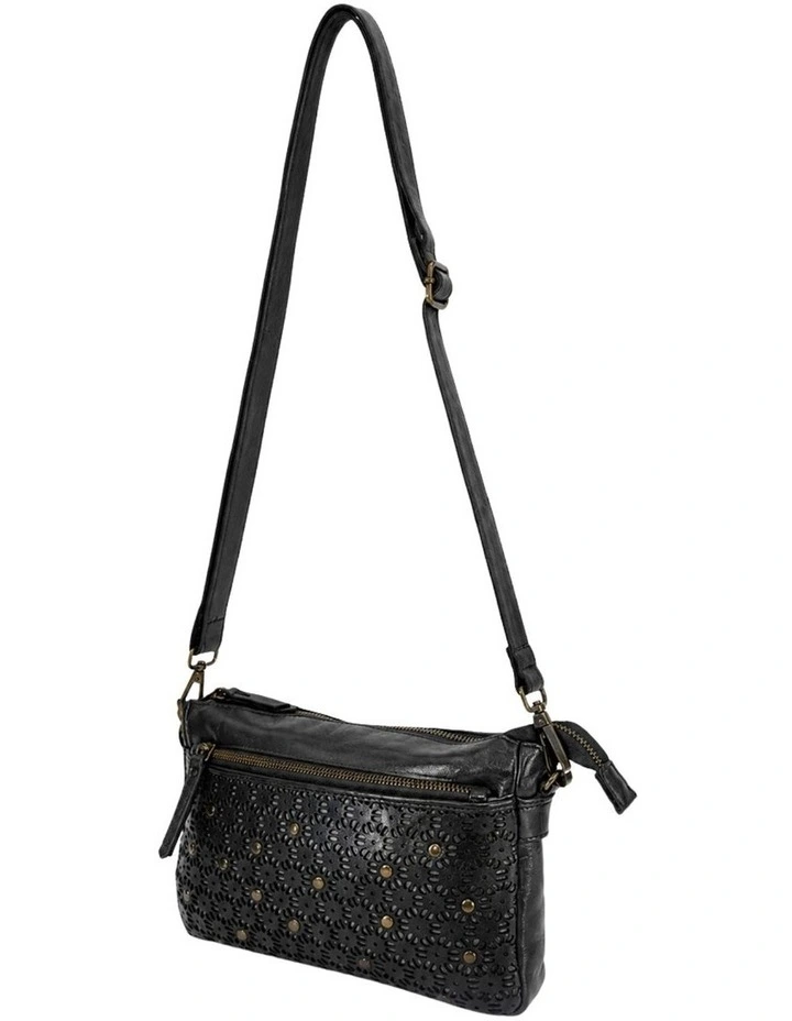 Bowral laser cut cross body strap w/ studs in black image 3