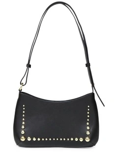 Girls Like Us Studded Leather Shoulder Bag in Black