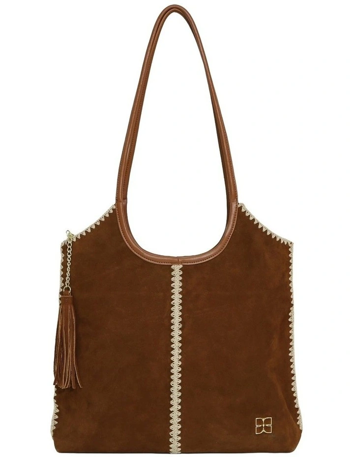 Back To Friends Suede Shopper in Tan image 1