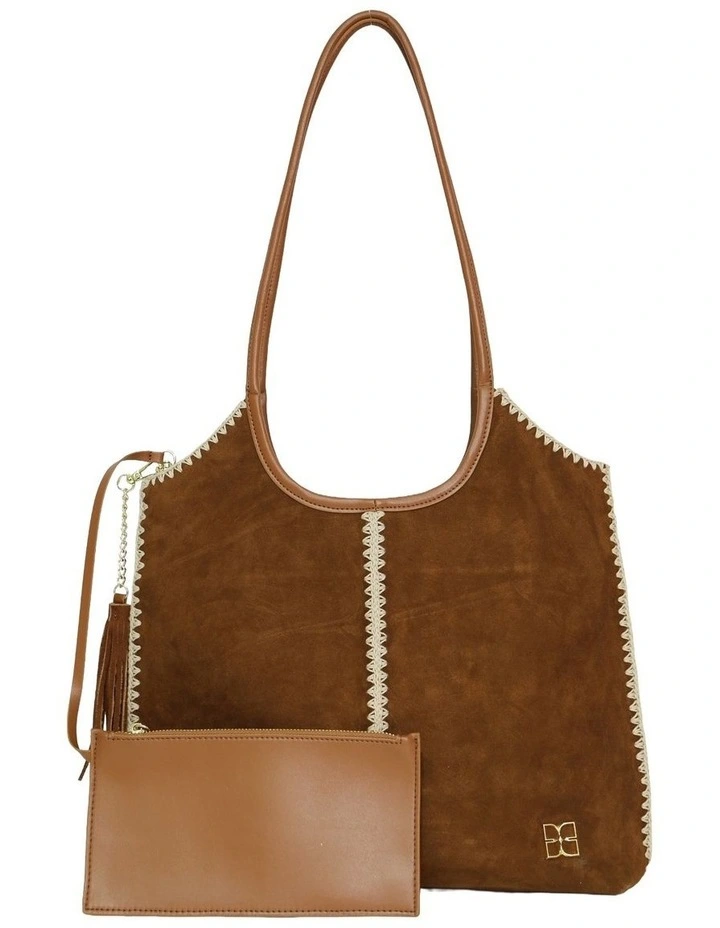 Back To Friends Suede Shopper in Tan image 3