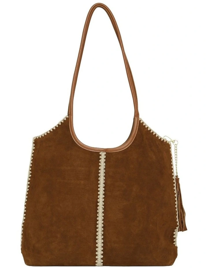 Back To Friends Suede Shopper in Tan image 4