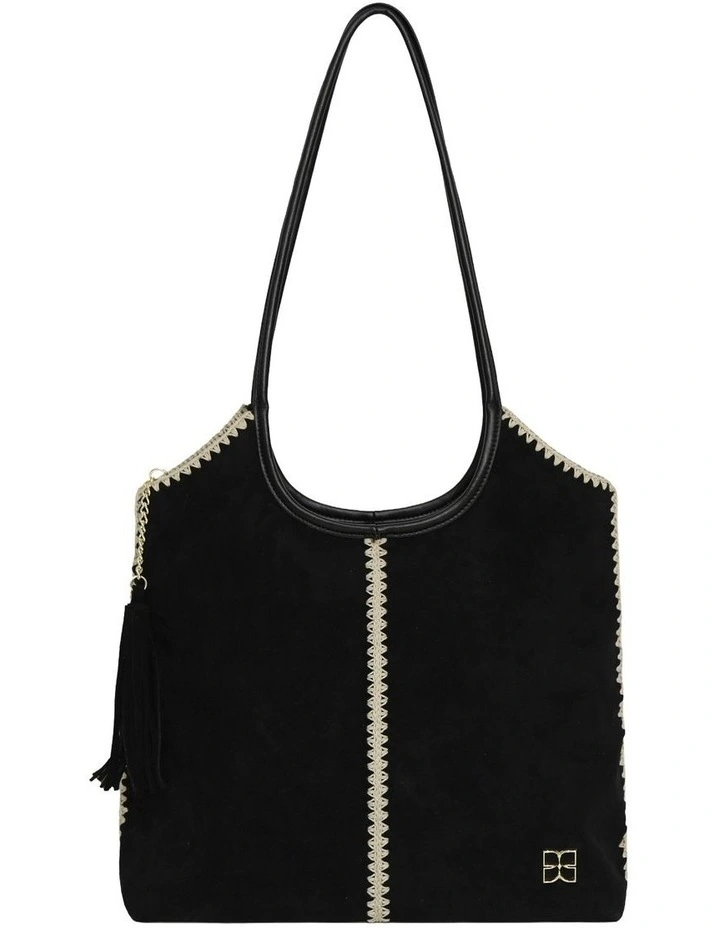 Back To Friends Suede Shopper in Black image 1