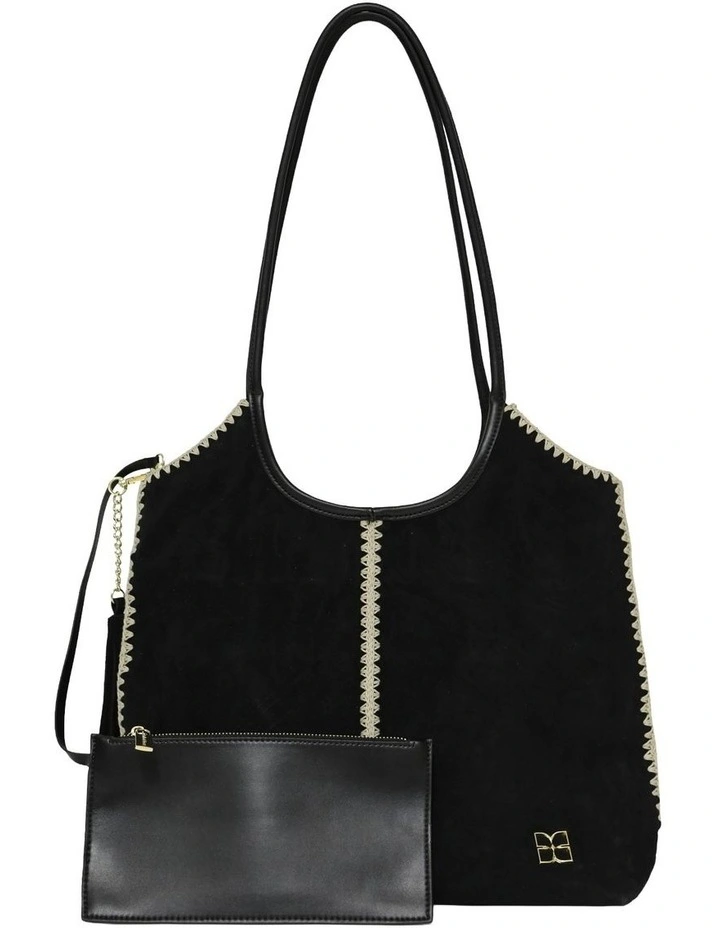 Back To Friends Suede Shopper in Black image 2