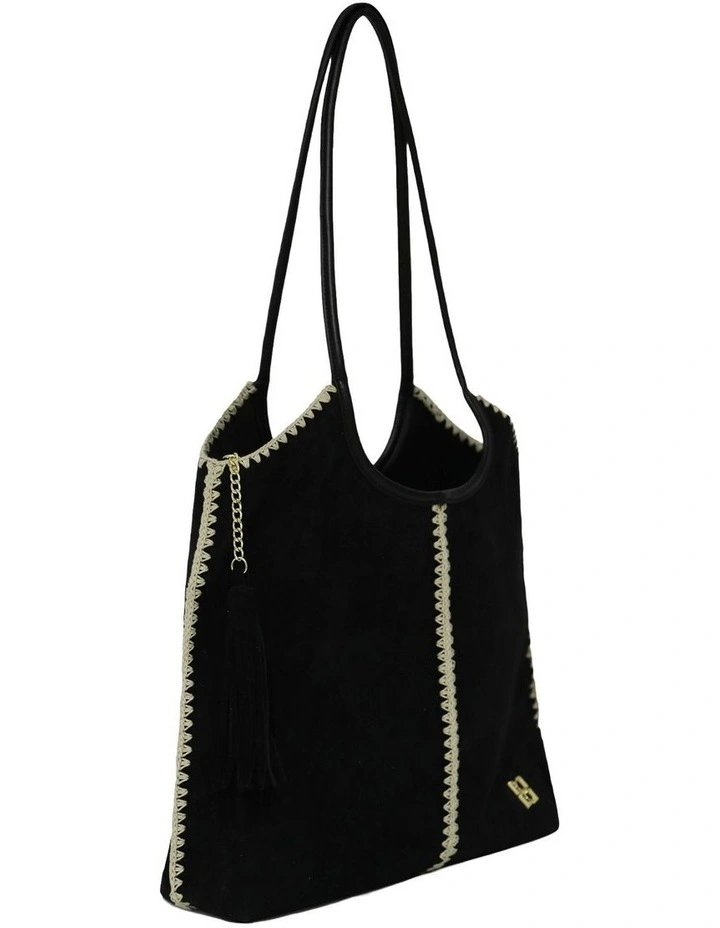 Back To Friends Suede Shopper in Black image 3