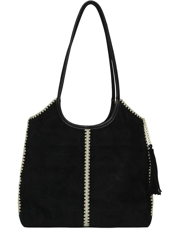 Back To Friends Suede Shopper in Black image 4