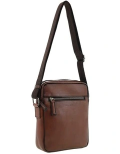 Pierre Cardin Genuine Leather Shoulder Cross-body Bag with Front Zip Pocket in Brandy