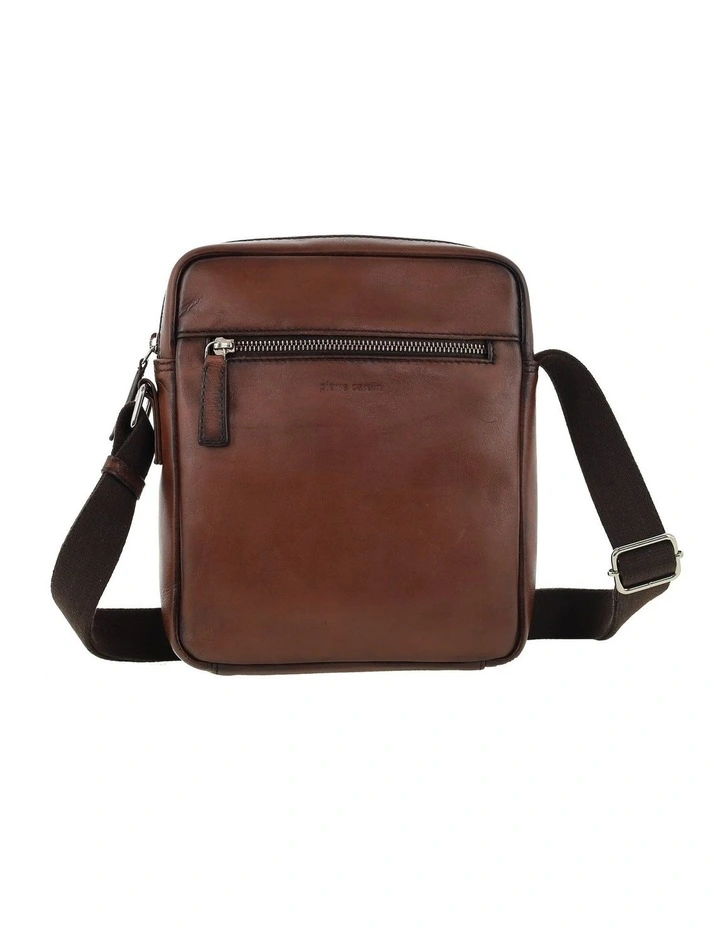 Pierre Cardin Genuine Leather Shoulder Cross-body Bag with Front Zip Pocket in Brandy image 2