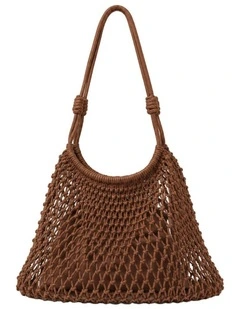 Marcie Knotted Net Shoulder Bag - Brown