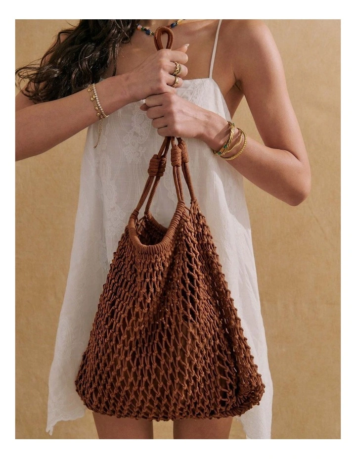 Marcie Knotted Net Shoulder Bag - Brown image 2