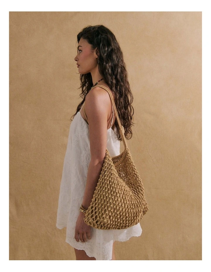 Marcie Knotted Net Shoulder Bag - Tan image 2