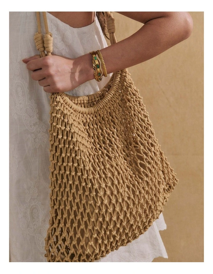 Marcie Knotted Net Shoulder Bag - Tan image 4