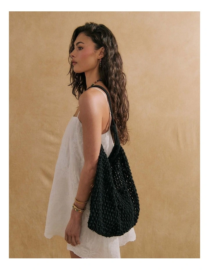 Marcie Knotted Net Shoulder Bag - Black image 4
