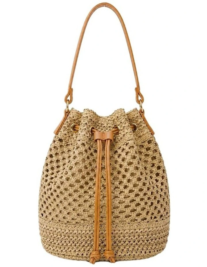 Paige Multiway Straw Bucket Bag - Tan image 1