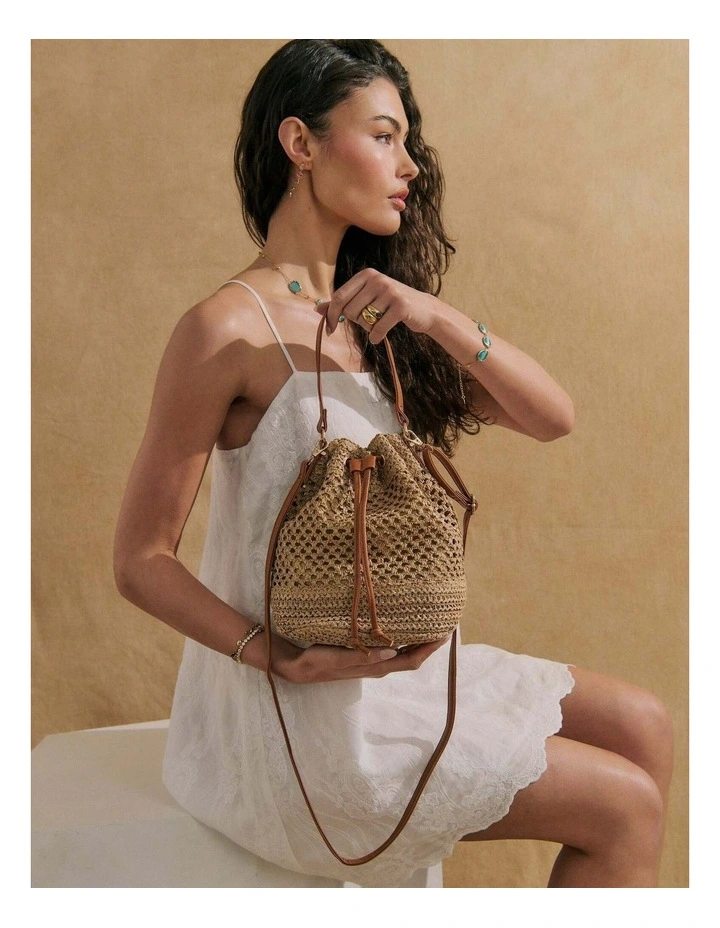 Paige Multiway Straw Bucket Bag - Tan image 2