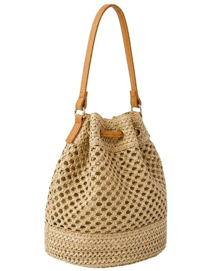 Paige Multiway Straw Bucket Bag - Tan image 3