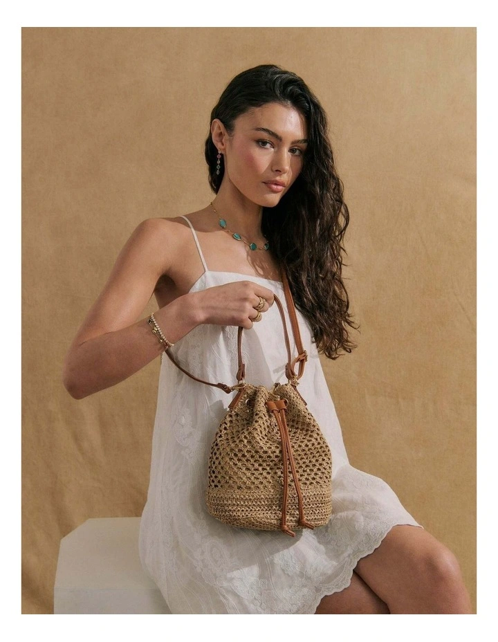 Paige Multiway Straw Bucket Bag - Tan image 4