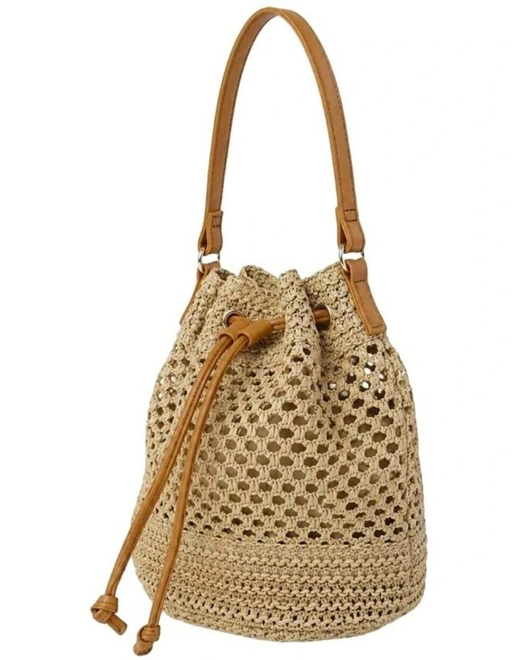 Paige Multiway Straw Bucket Bag - Tan image 5