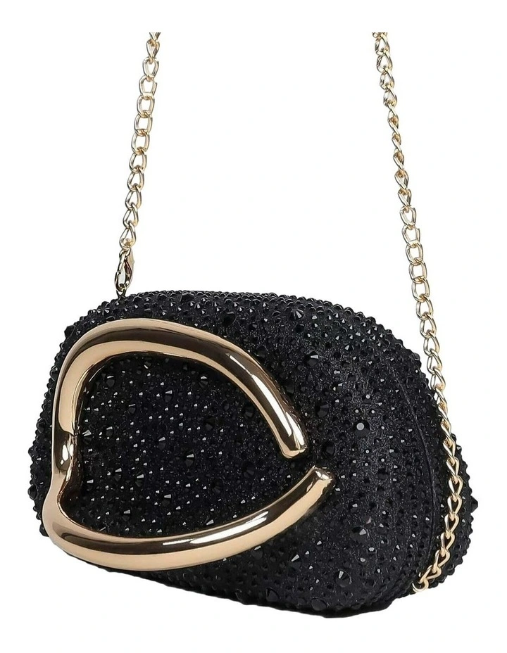 Celina Crystal Statement Clutch Bag - Black image 3
