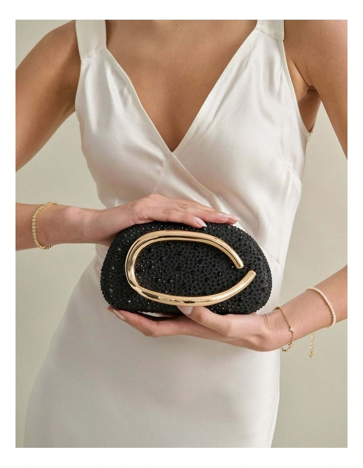 Celina Crystal Statement Clutch Bag - Black image 4