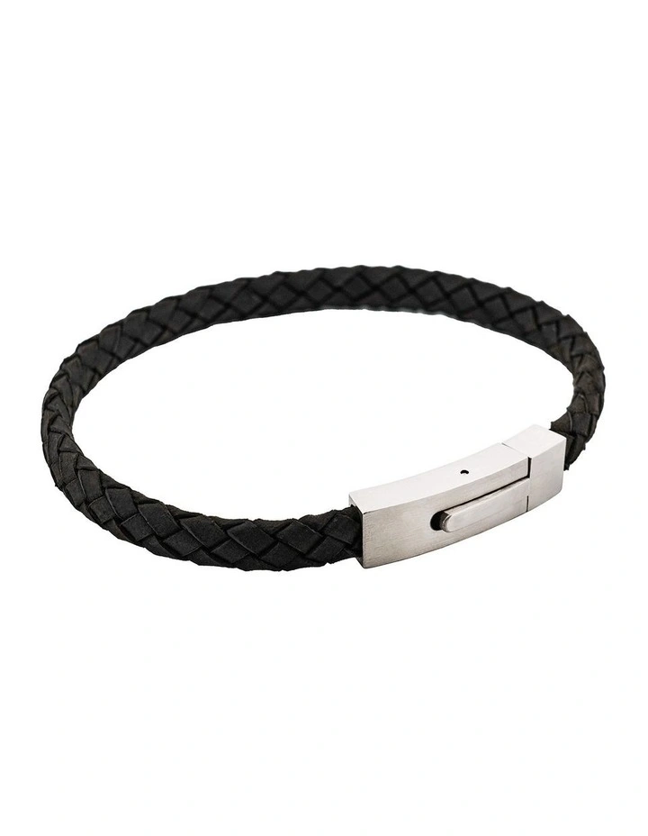 Braided Suede & Steel Calabria Bracelet, 21.5cm x 6mm, Nero image 2