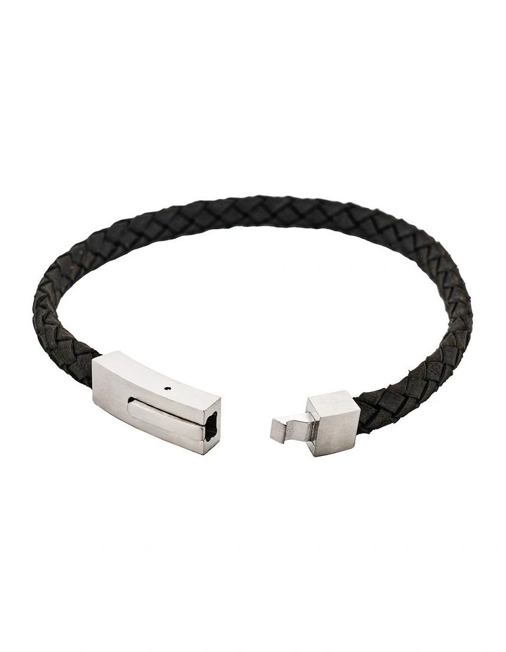 Braided Suede & Steel Calabria Bracelet, 21.5cm x 6mm, Nero image 4