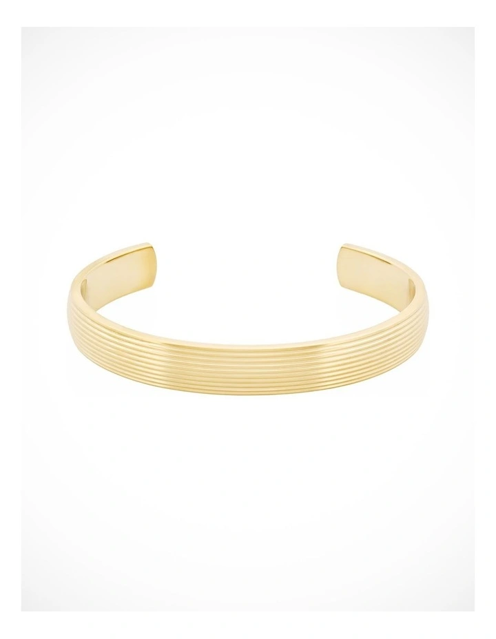 Ion Plated 14k Gold Polished Stainless Steel Cuff Bangle with stripes. image 1