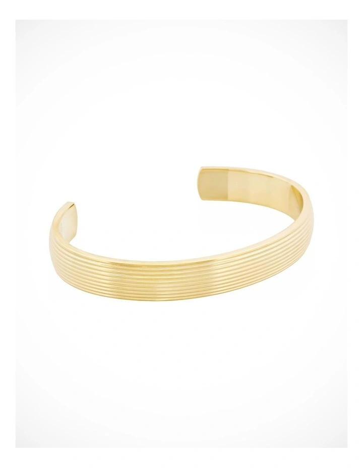 Ion Plated 14k Gold Polished Stainless Steel Cuff Bangle with stripes. image 2
