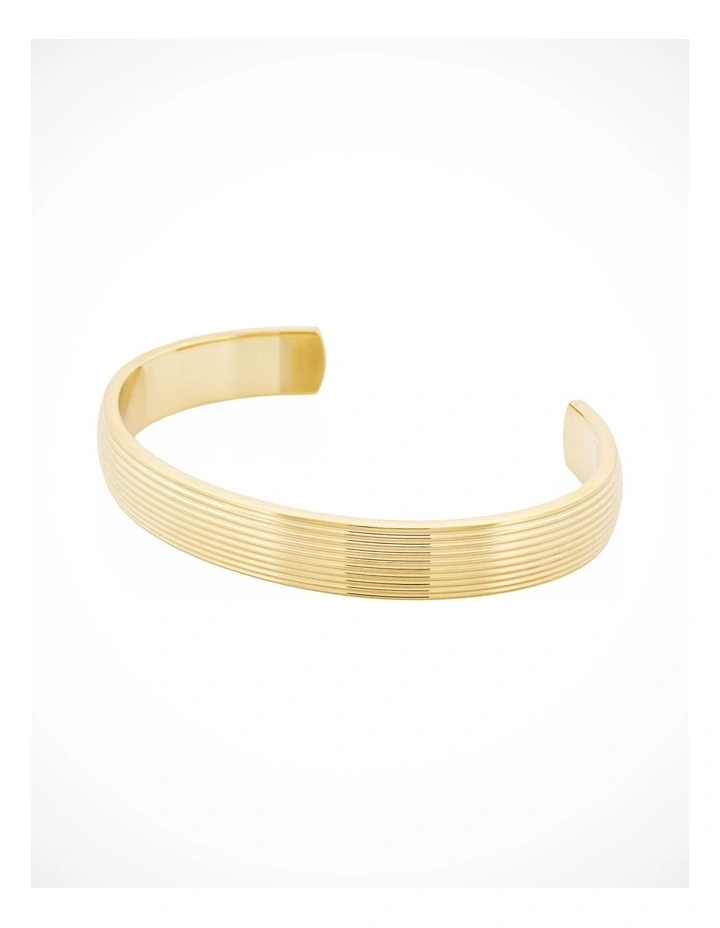 Ion Plated 14k Gold Polished Stainless Steel Cuff Bangle with stripes. image 3