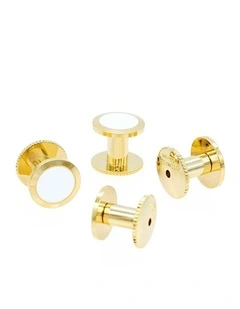 Gold / White Round Shirt Studs - 7mm (pack of 4)