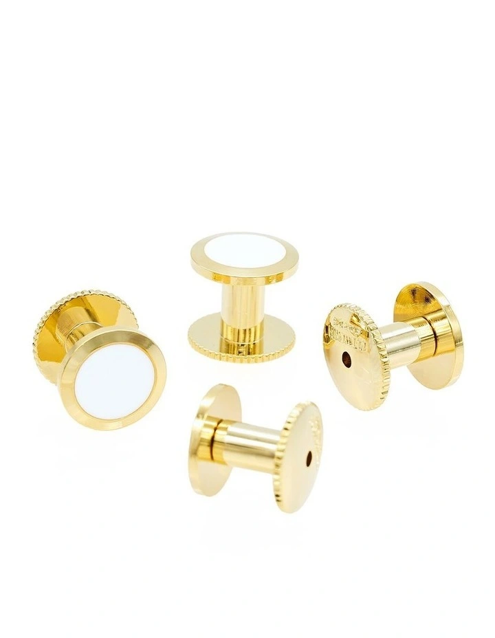 Gold / White Round Shirt Studs - 7mm (pack of 4) image 1