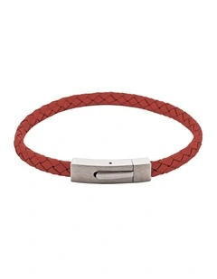 Braided Suede & Steel Calabria Bracelet, 21.5cm x 6mm, Flame