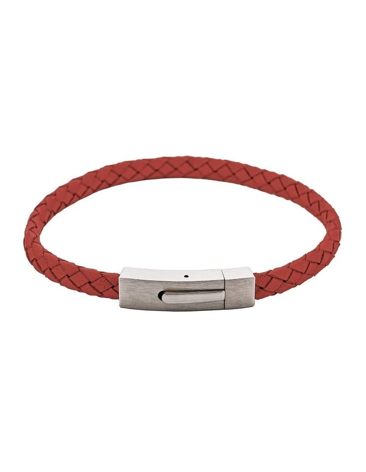 Braided Suede & Steel Calabria Bracelet, 21.5cm x 6mm, Flame image 1