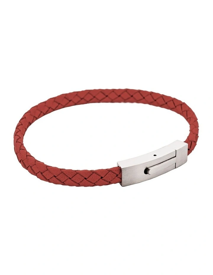Braided Suede & Steel Calabria Bracelet, 21.5cm x 6mm, Flame image 2