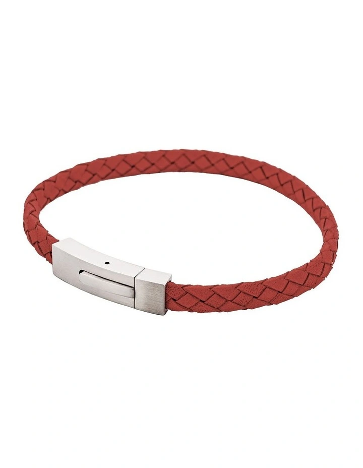 Braided Suede & Steel Calabria Bracelet, 21.5cm x 6mm, Flame image 3