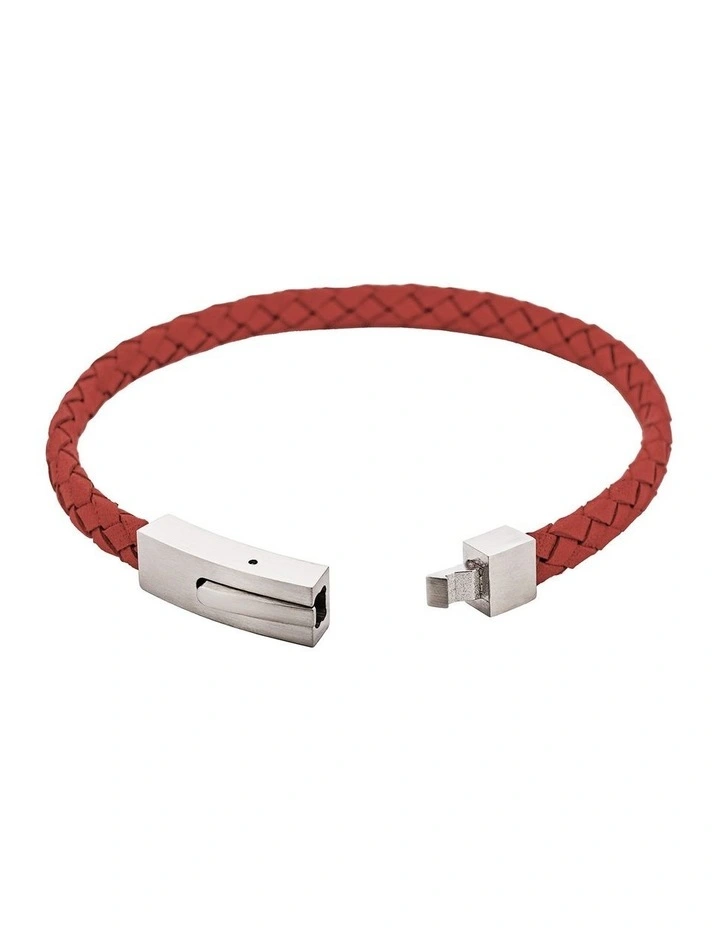 Braided Suede & Steel Calabria Bracelet, 21.5cm x 6mm, Flame image 4