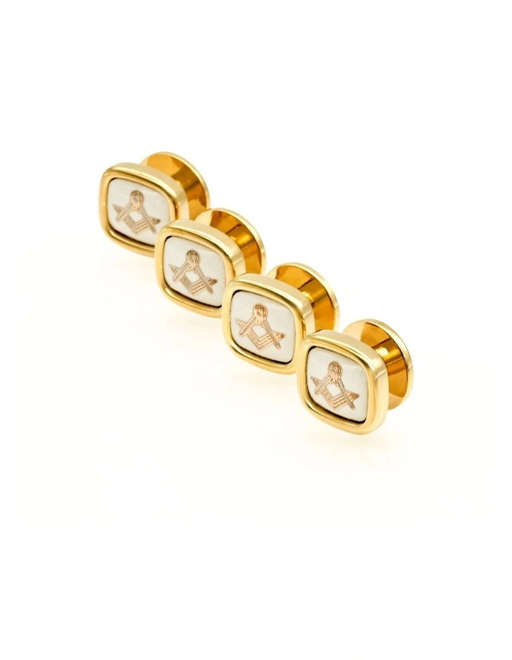 Gold White Masonic Shirt Studs (set of 4) image 3