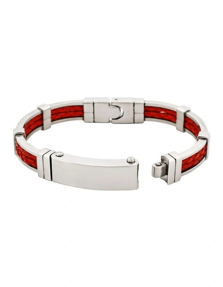 Polished Stainless Steel Bracelet with Double Strand Braided Red Leather image 4