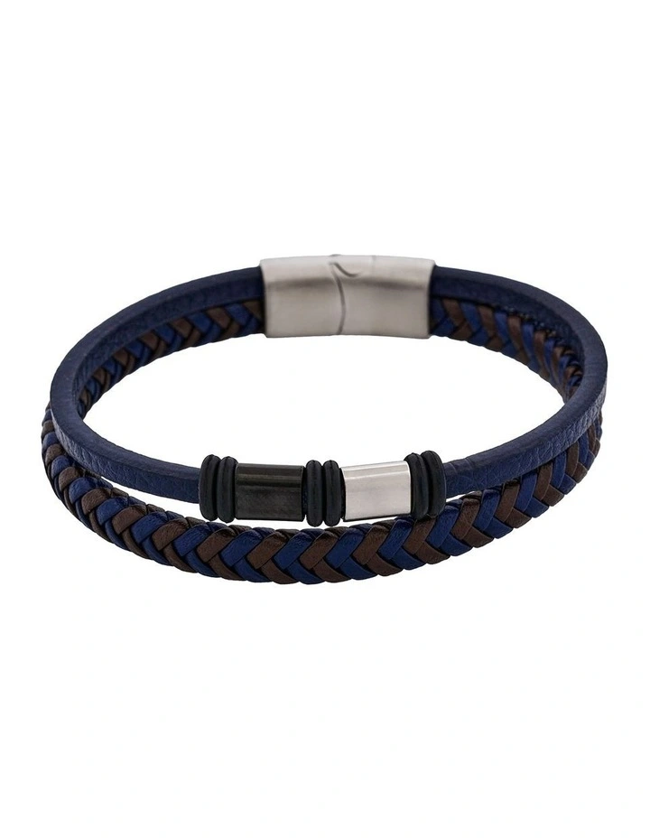 Matt Stainless steel with Dark Blue leather bracelet image 1